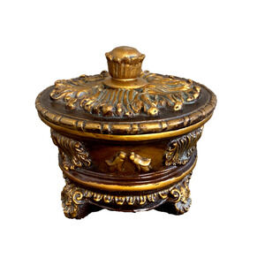 Elements Gold Jewelry Trinket Coin Box Rococo Syroco Style Coffee Bar‎